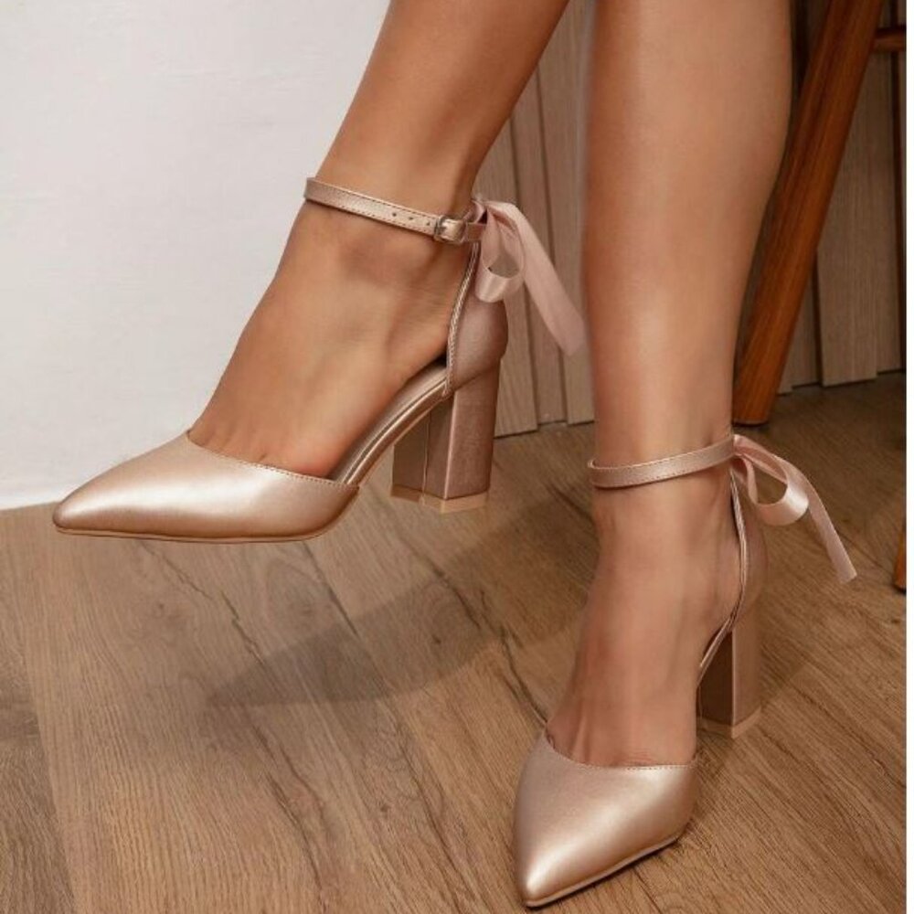 NEW SHEIN Pearl Embellished Pointed Toe Hollow Out Flat Shoes With Bow 9.5